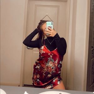 Maroon Floral Slip Dress